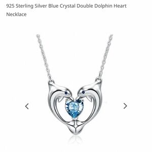 925 Sterling Silver Blue Crystal Dolphin Heart Necklace
